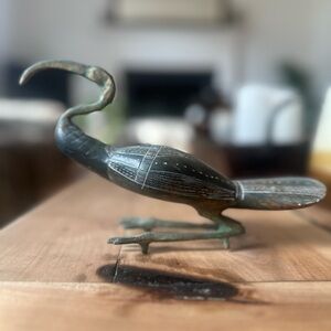 Vintage Egyptian Sacred Ibis Bird Figurine Soapstone & Brass